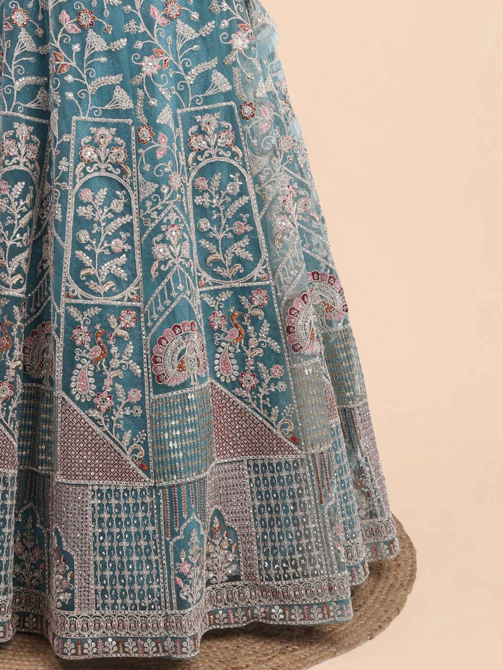 Handcrafted Teal blue bridal lehenga - Image 9