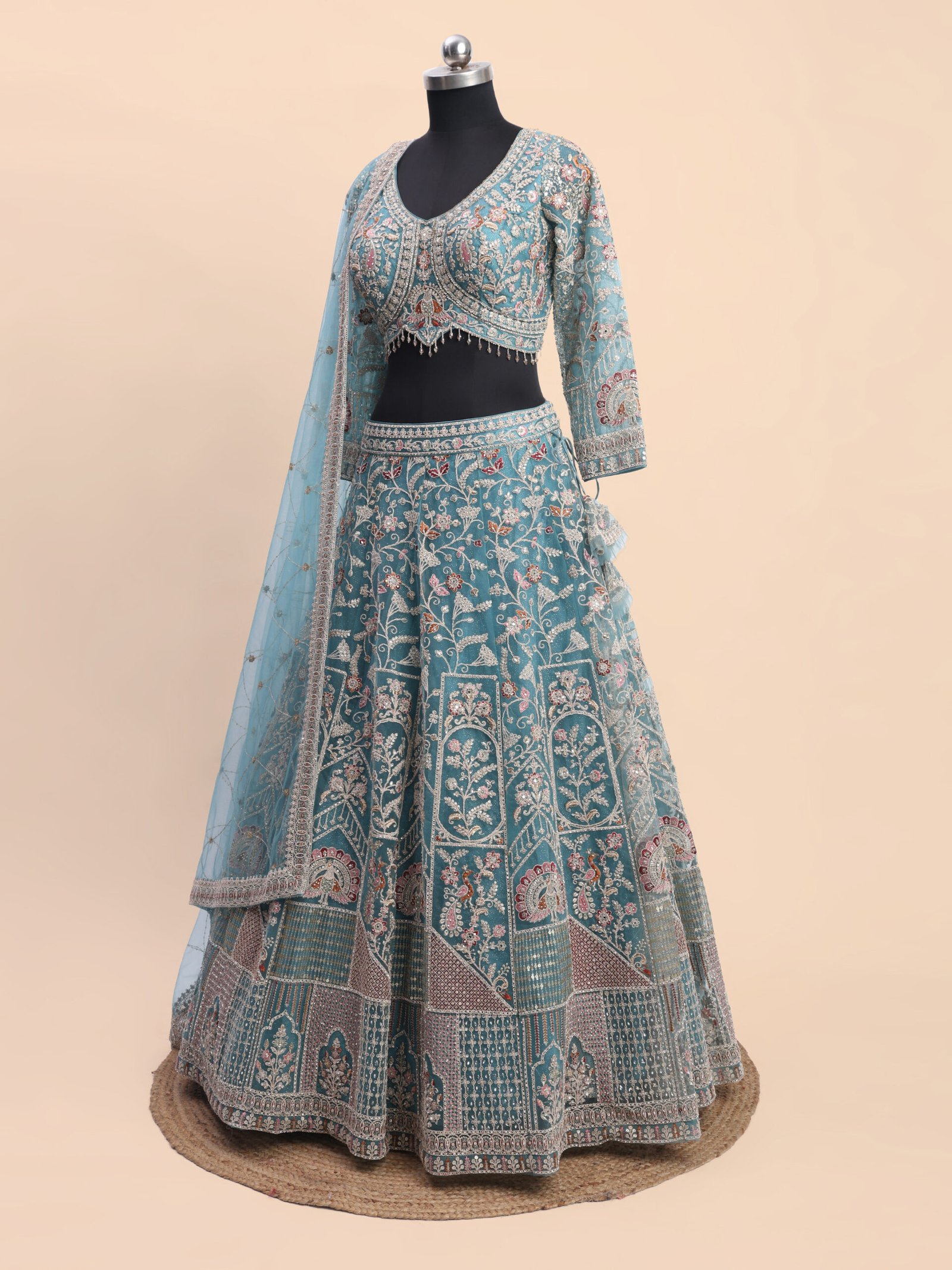 Handcrafted Teal blue bridal lehenga - Image 5