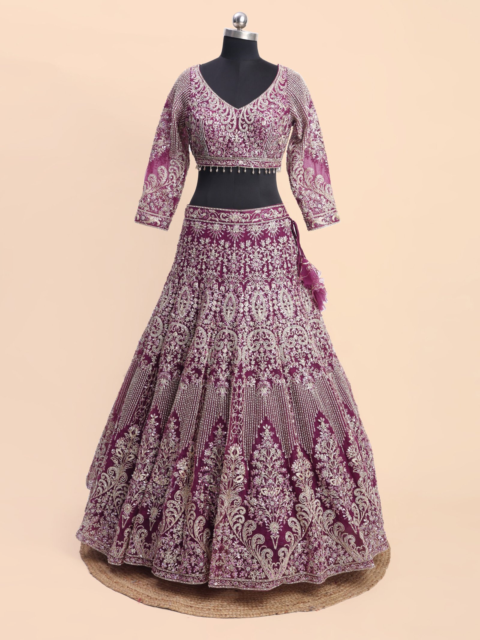 Royal Amethyst Embroidered Bridal Lehenga - Image 3