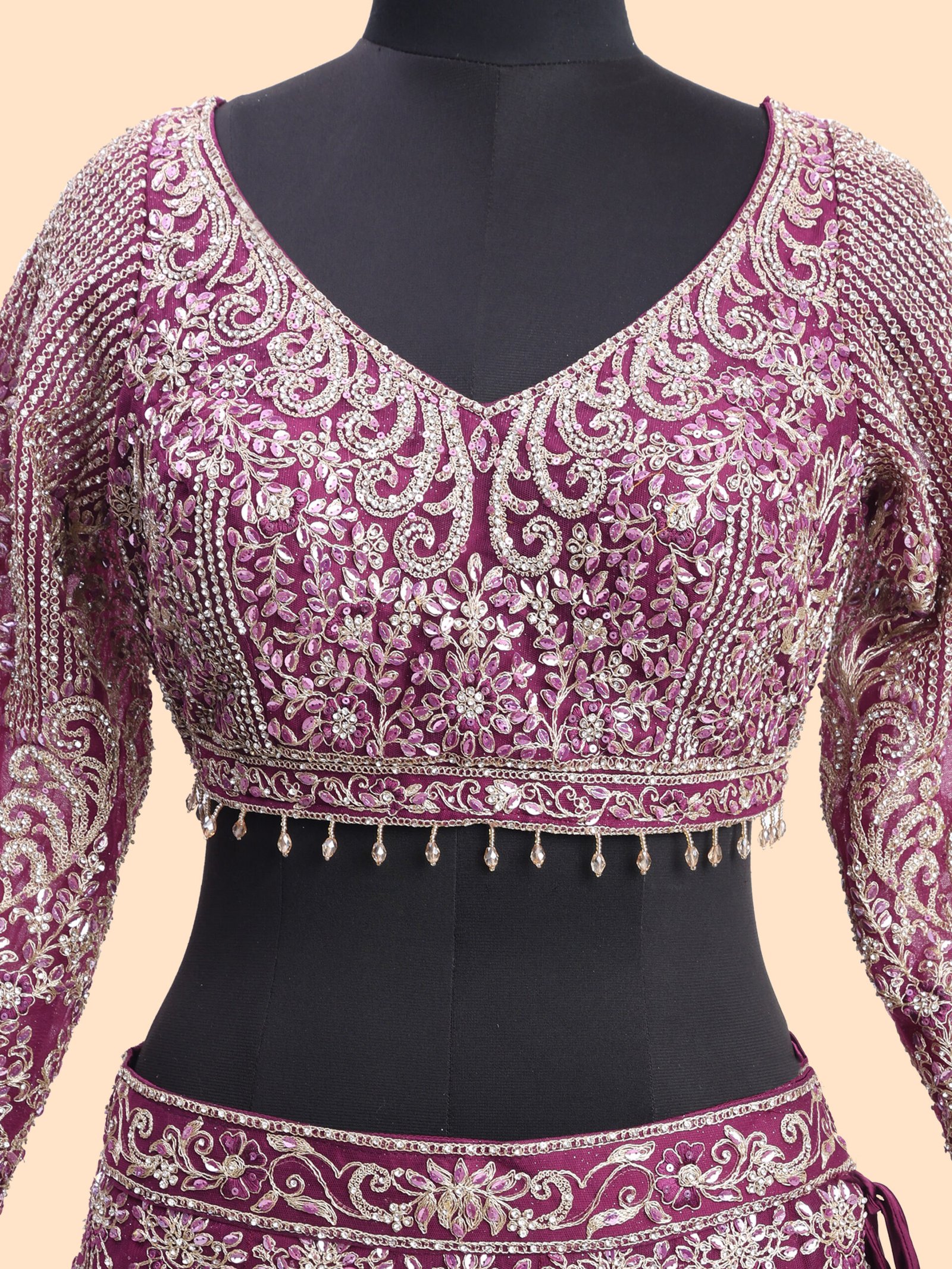 Royal Amethyst Embroidered Bridal Lehenga - Image 4