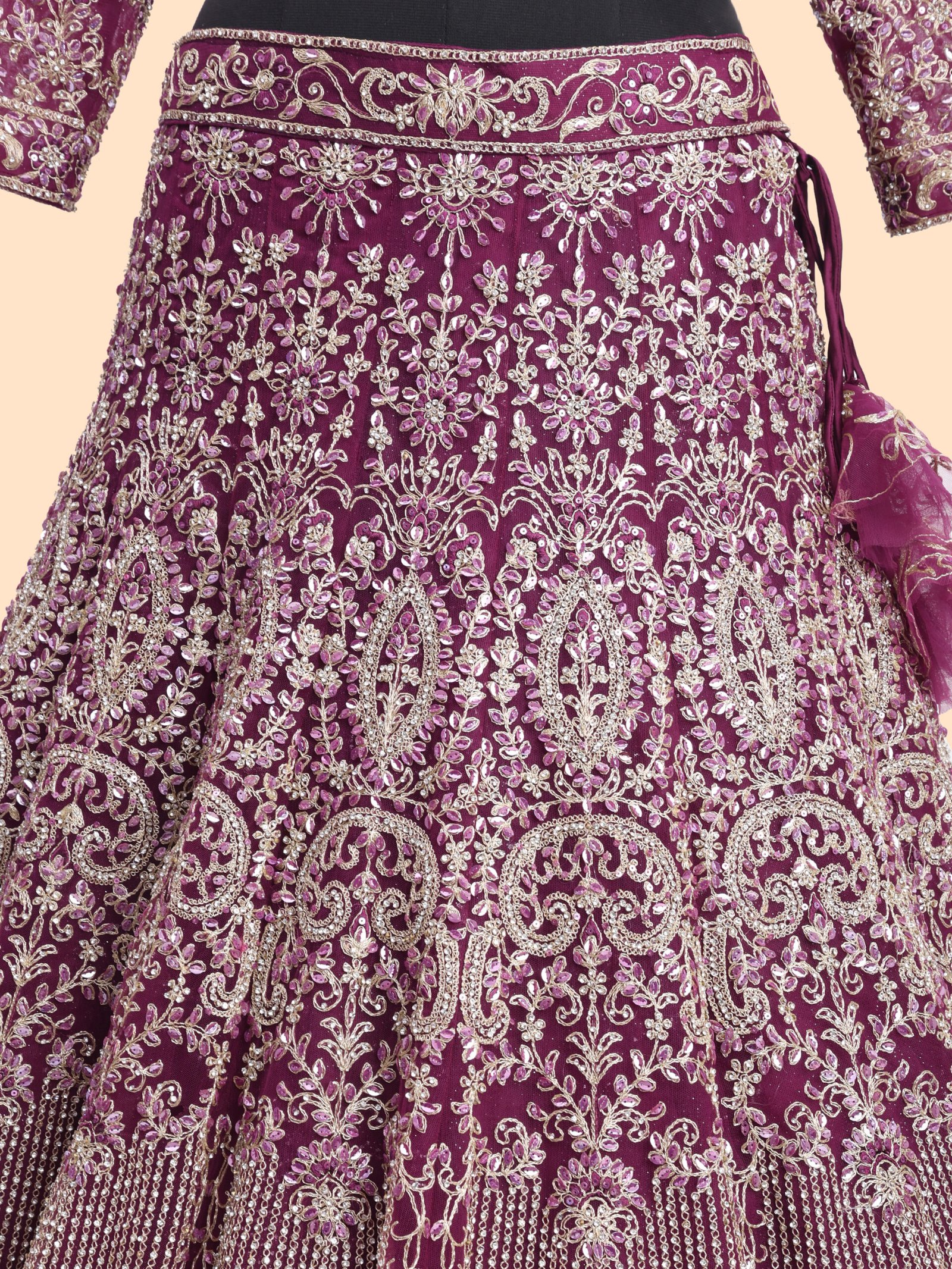 Royal Amethyst Embroidered Bridal Lehenga - Image 5
