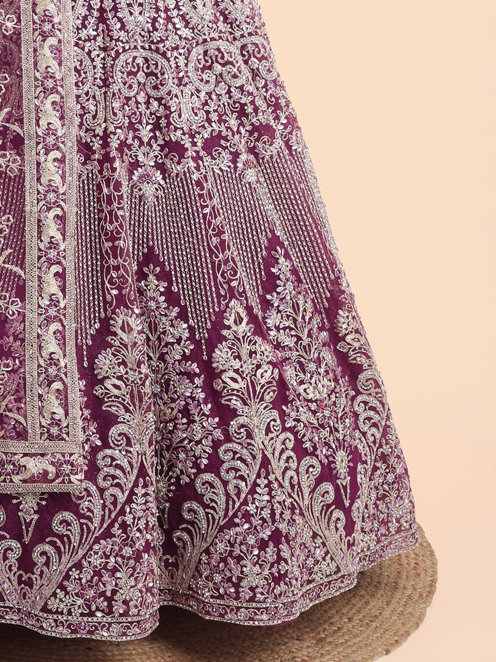 Royal Amethyst Embroidered Bridal Lehenga - Image 6