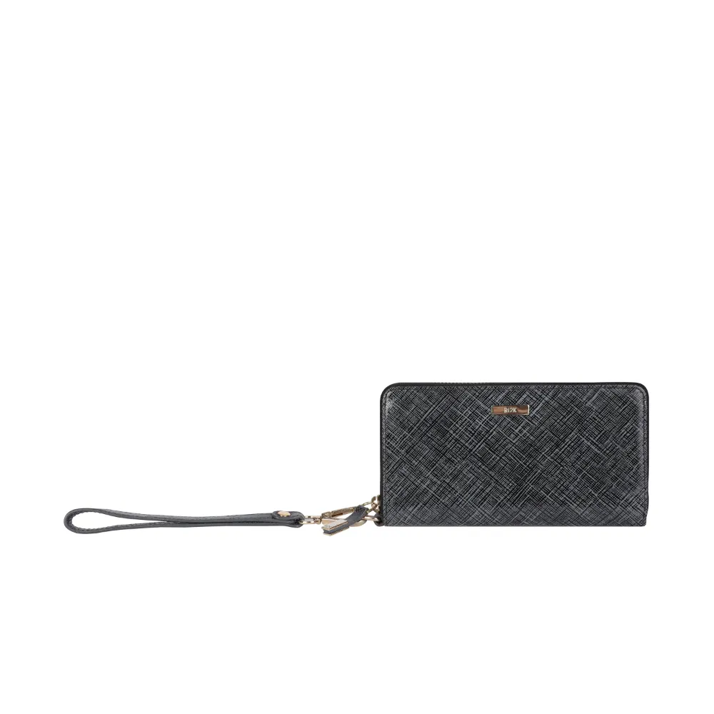 Black and Grey Leather Wristlet Zip Around Purse - Image 2