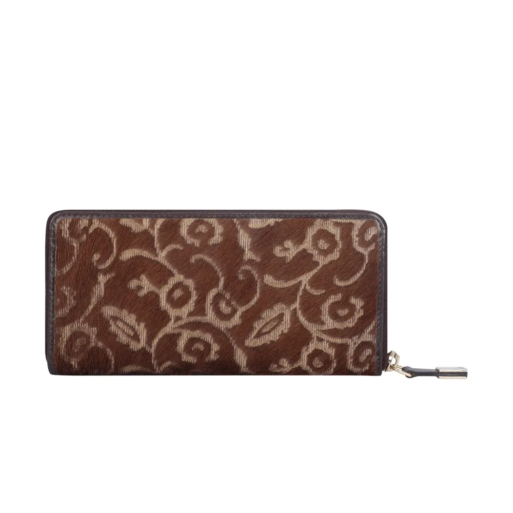 Brown Lazer Cut Hair On Zip Around Purse - Image 4