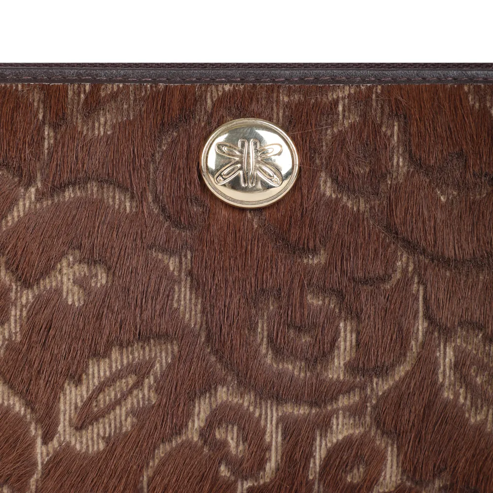 Brown Lazer Cut Hair On Zip Around Purse - Image 5