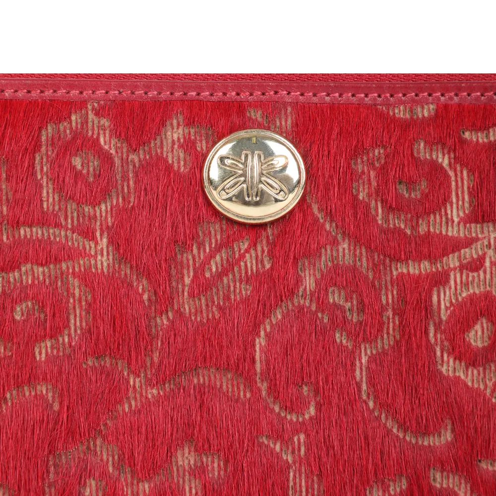 Red Lazer Cut Hair On Zip Around Purse - Image 5
