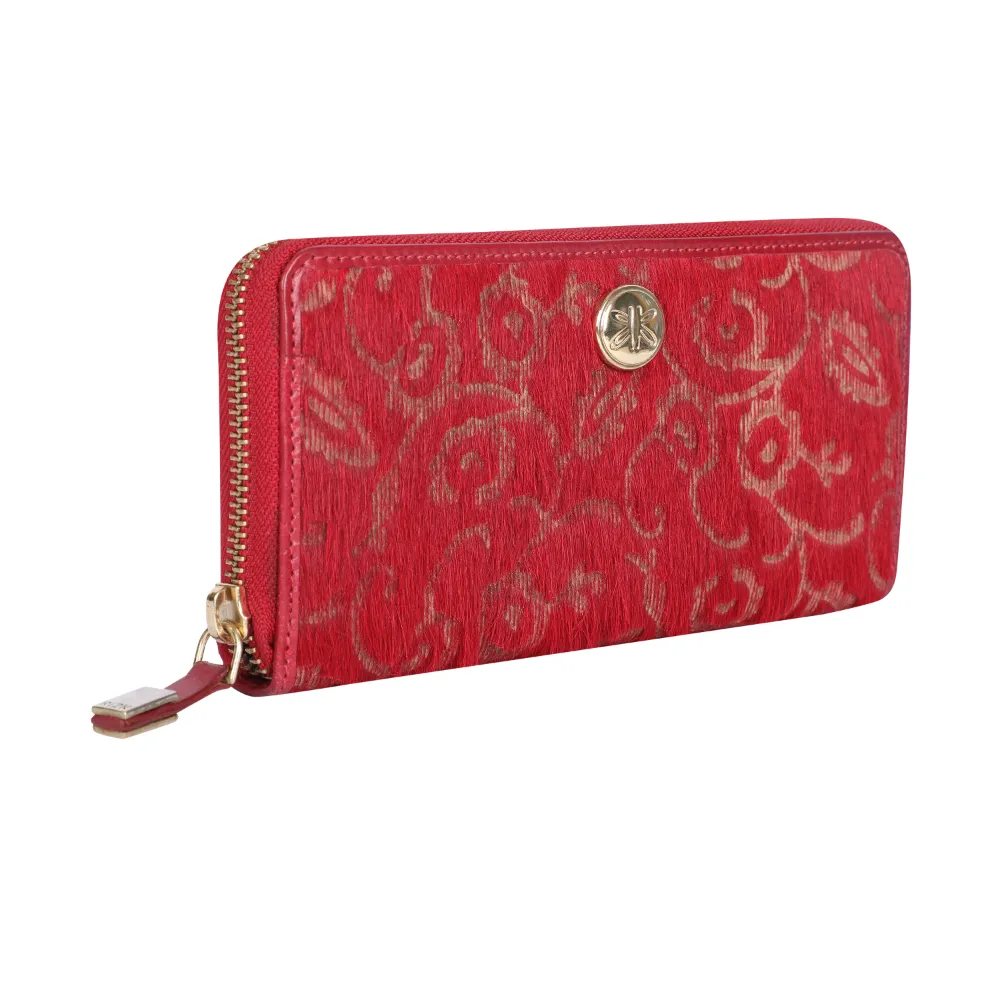 Red Lazer Cut Hair On Zip Around Purse - Image 6