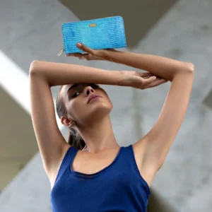 Blue Italian Leather Zip Around Purse