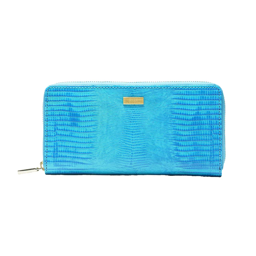 Blue Italian Leather Zip Around Purse - Image 2