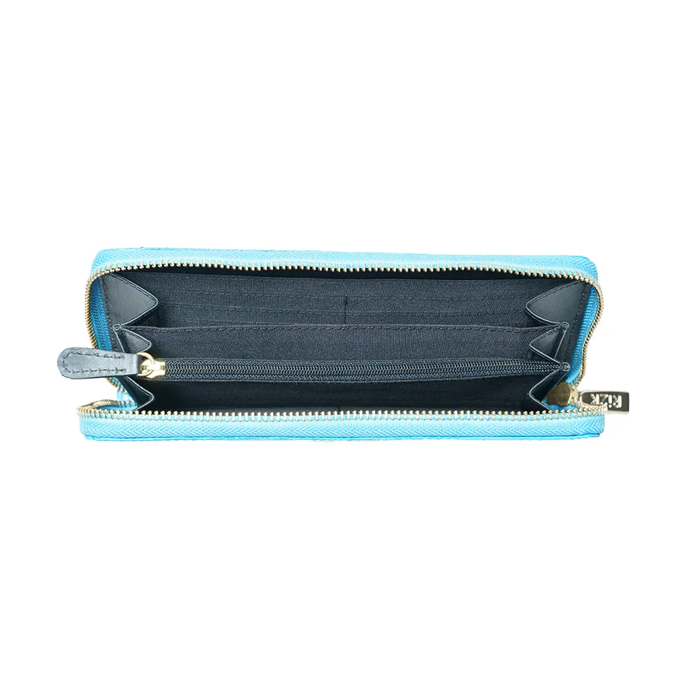 Blue Italian Leather Zip Around Purse - Image 3