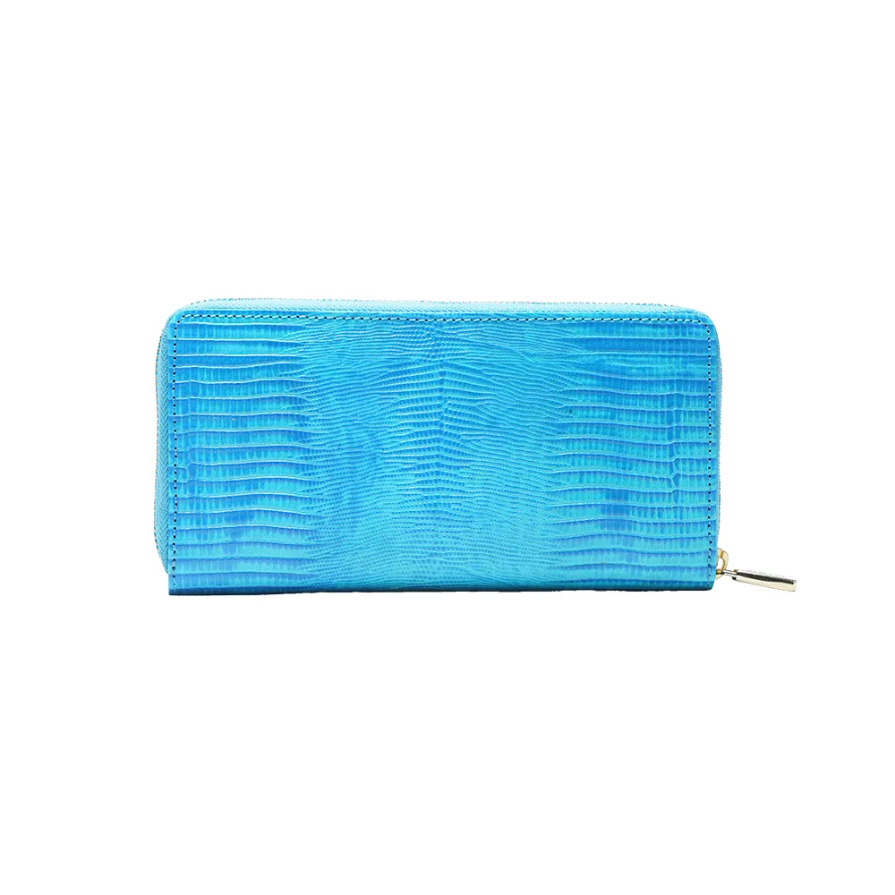 Blue Italian Leather Zip Around Purse - Image 4