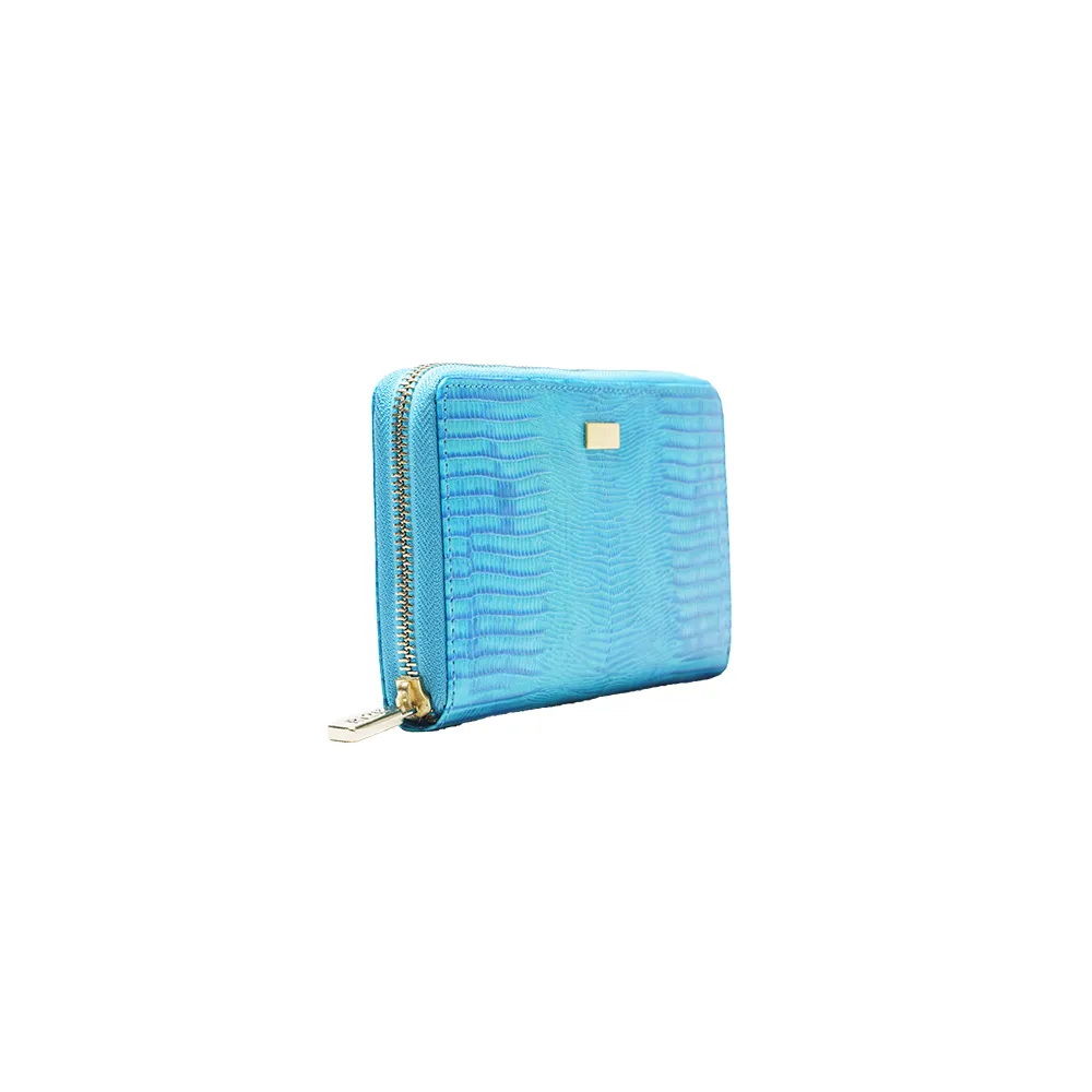 Blue Italian Leather Zip Around Purse - Image 5