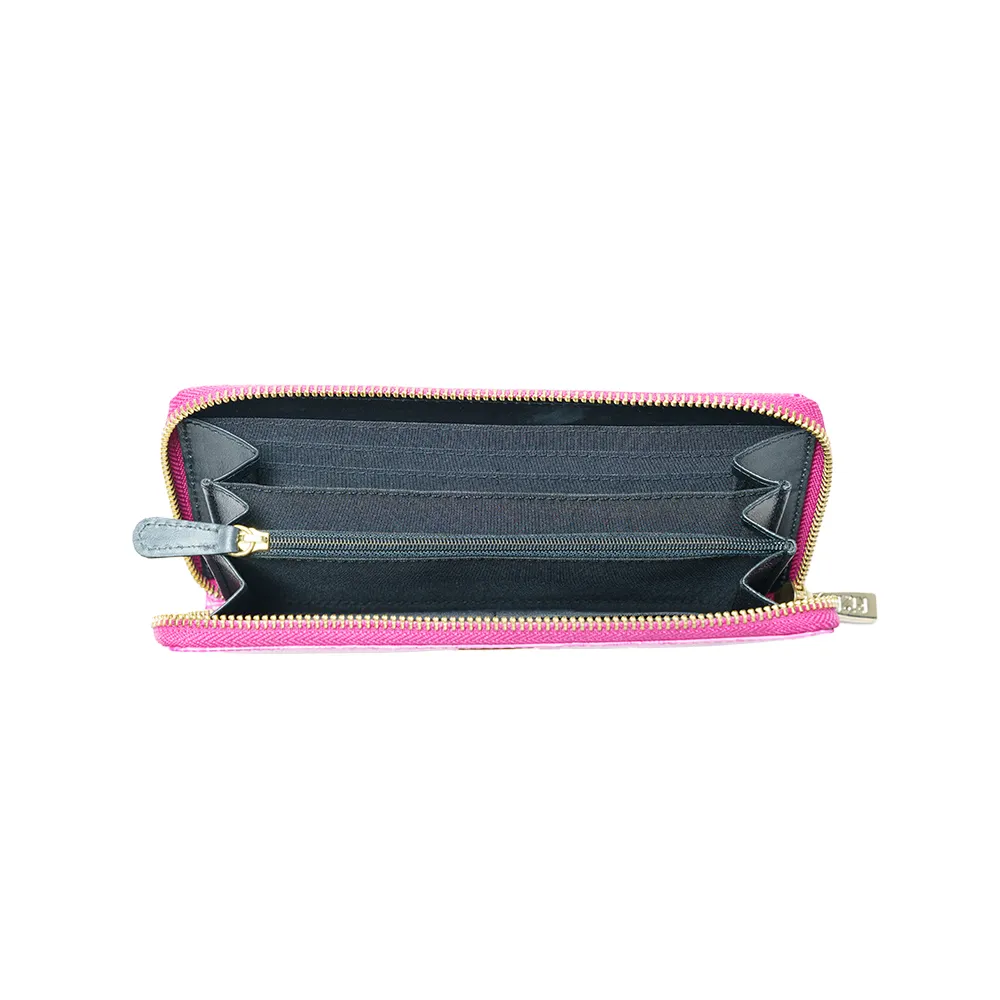 Pink Italian Leather Zip Around Purse - Image 3