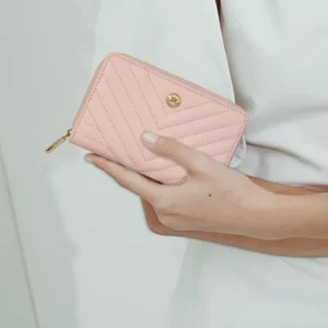 Pink Quilted Medium Zip Around Purse