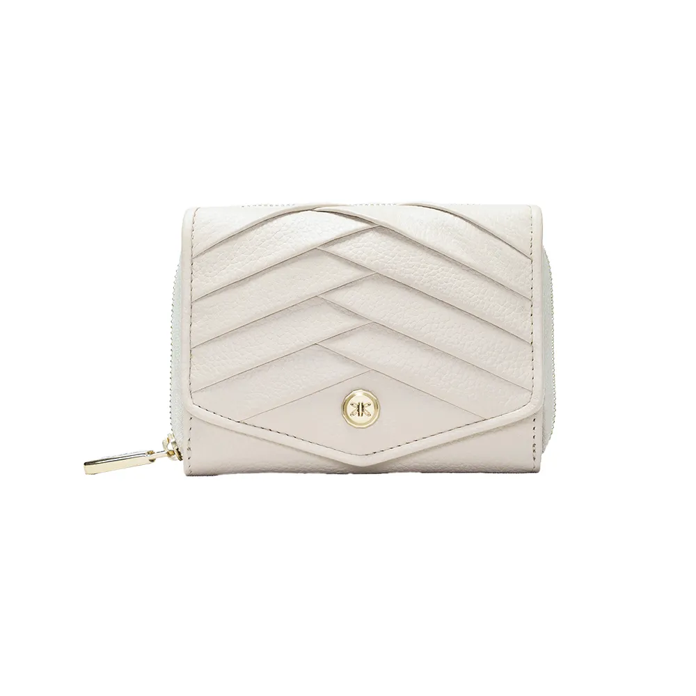 Cream Pleated Leather Bi Fold Purse - Image 2