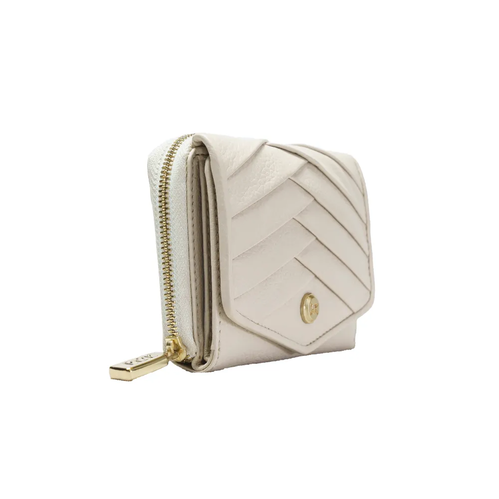 Cream Pleated Leather Bi Fold Purse - Image 4
