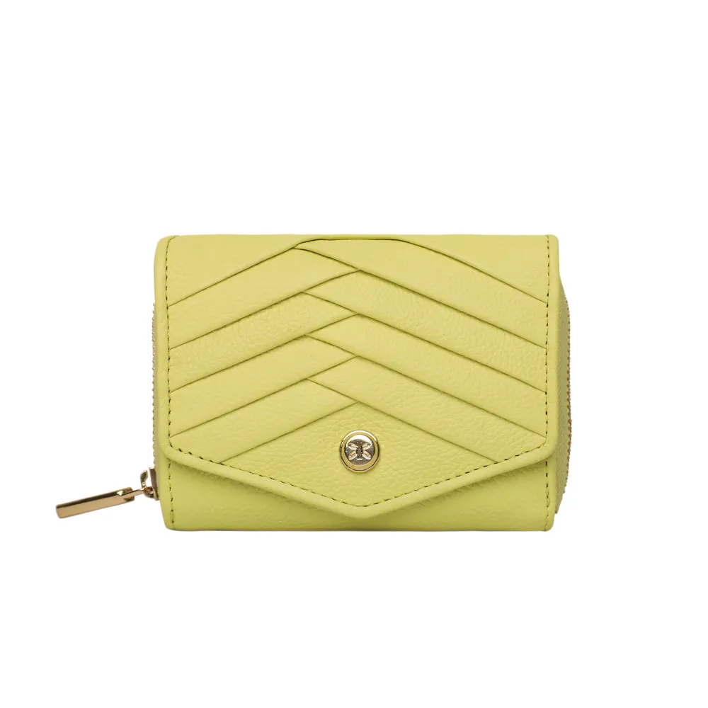 Lime Pleated Leather Bi Fold Purse - Image 2