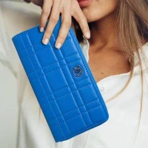 Blue Square Quilted Zip Around Purse