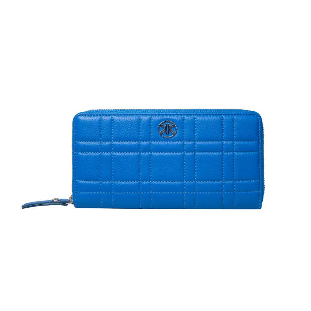 Blue Square Quilted Zip Around Purse - Image 2