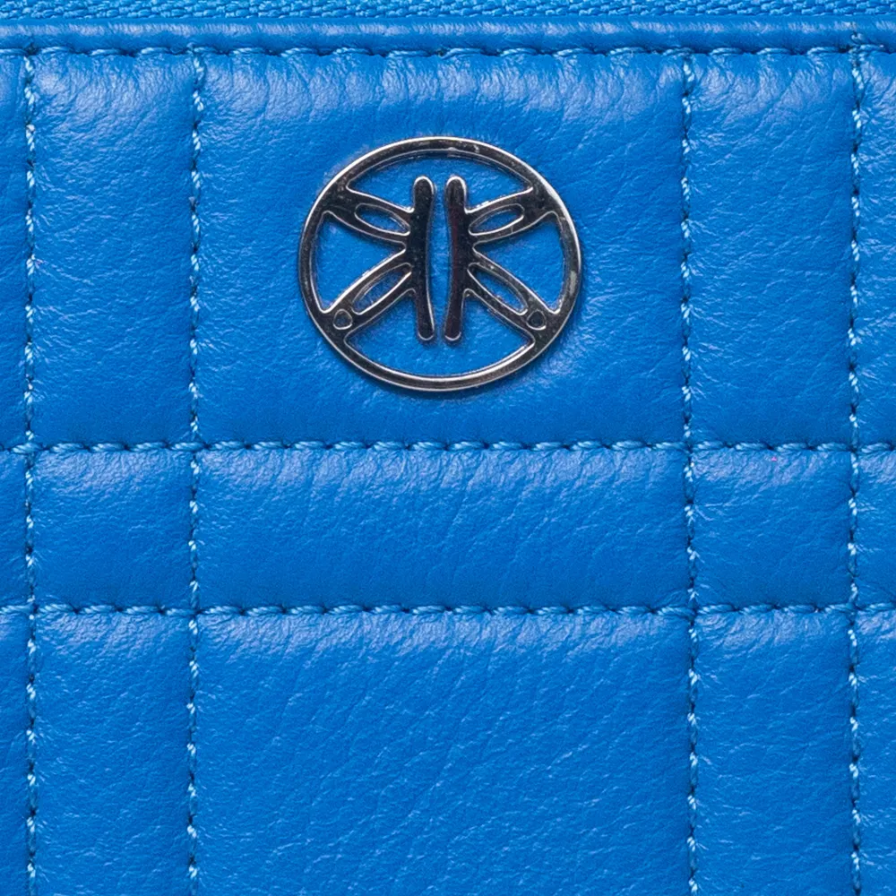 Blue Square Quilted Zip Around Purse - Image 5