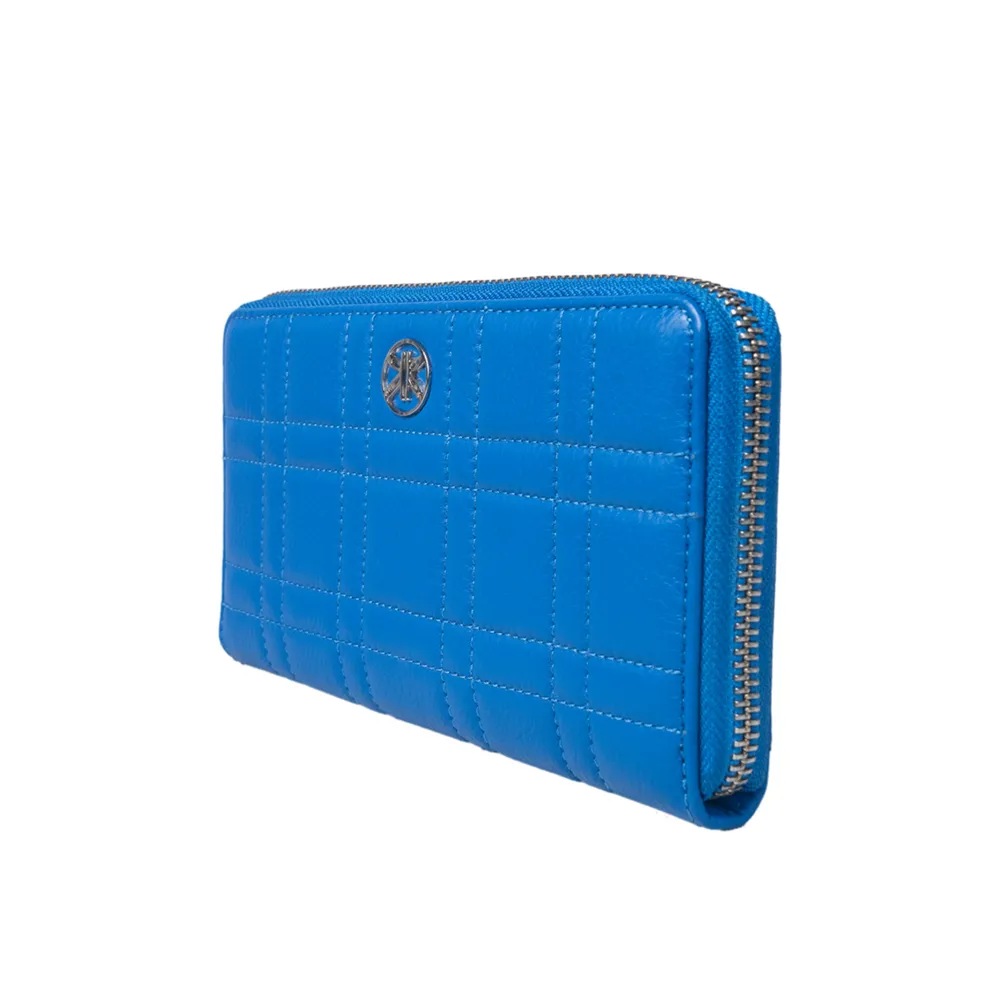 Blue Square Quilted Zip Around Purse - Image 6