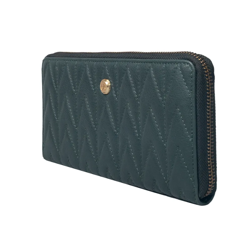 Green Quilted Zip Around Purse - Image 6