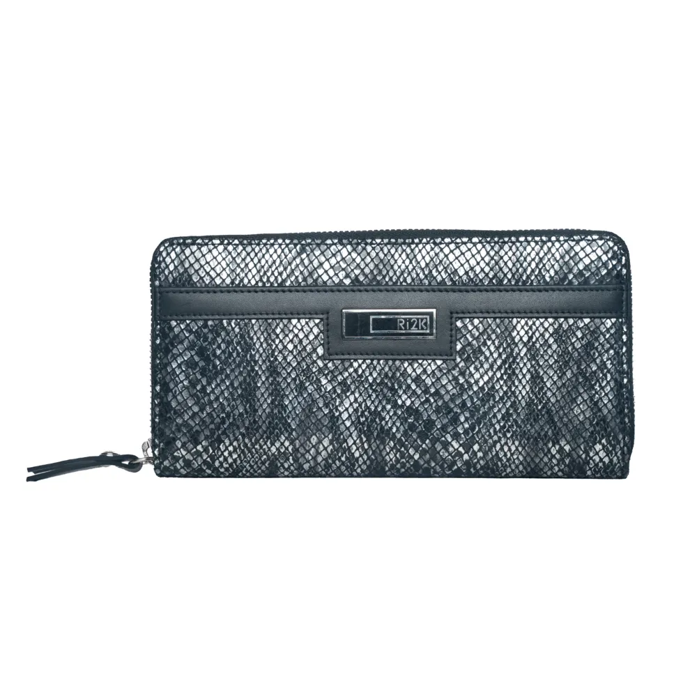 Silver Black Zip Around Purse - Image 2