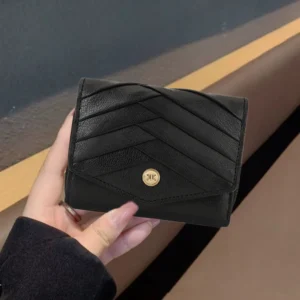 Black Pleated Leather Bi Fold Purse