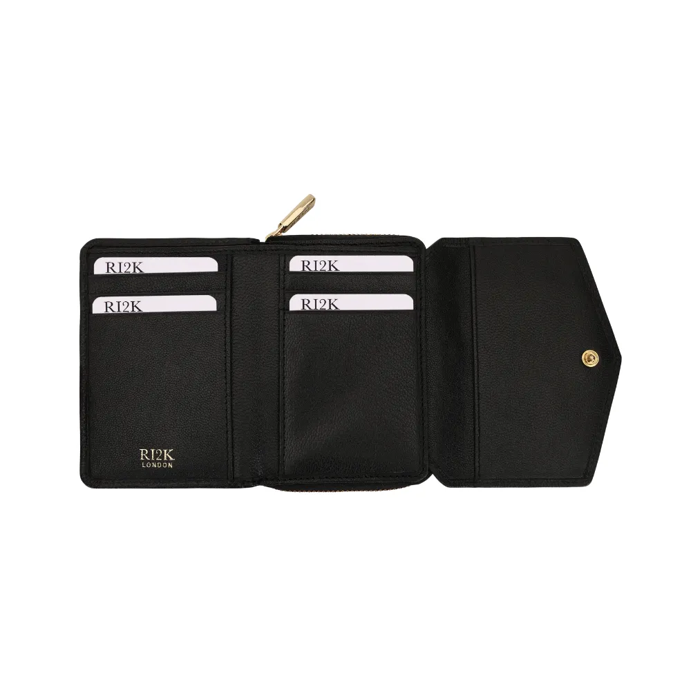 Black Pleated Leather Bi Fold Purse - Image 3