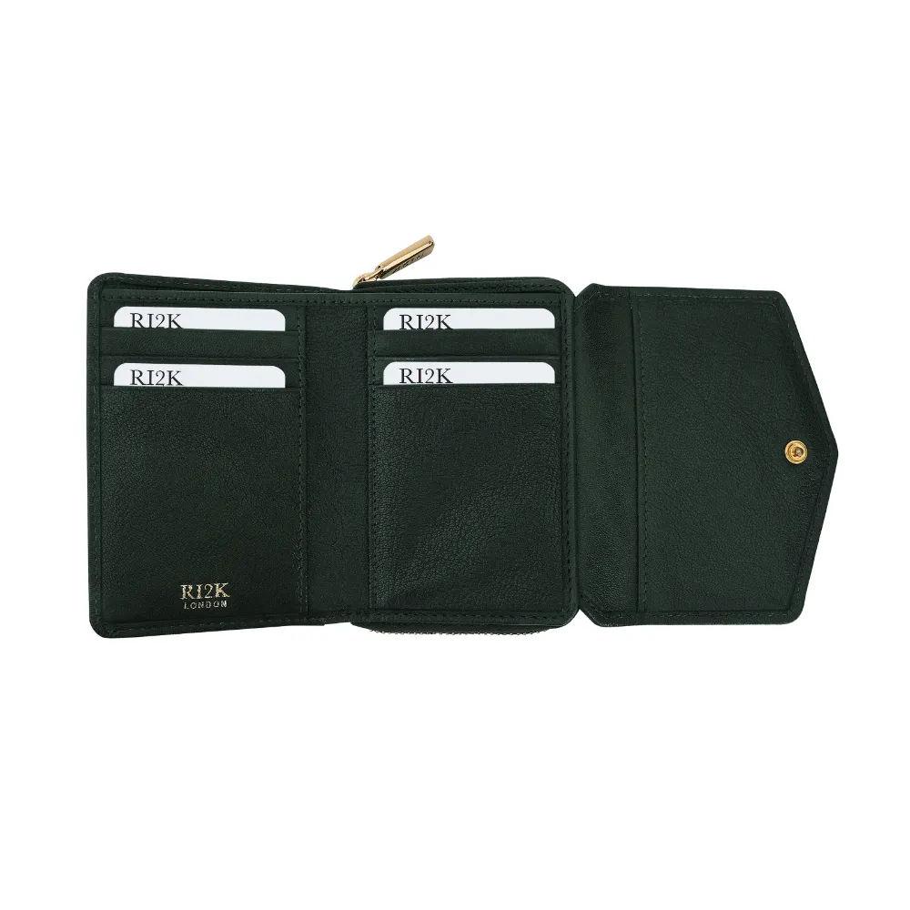 Green Pleated Leather Bi Fold Purse - Image 5