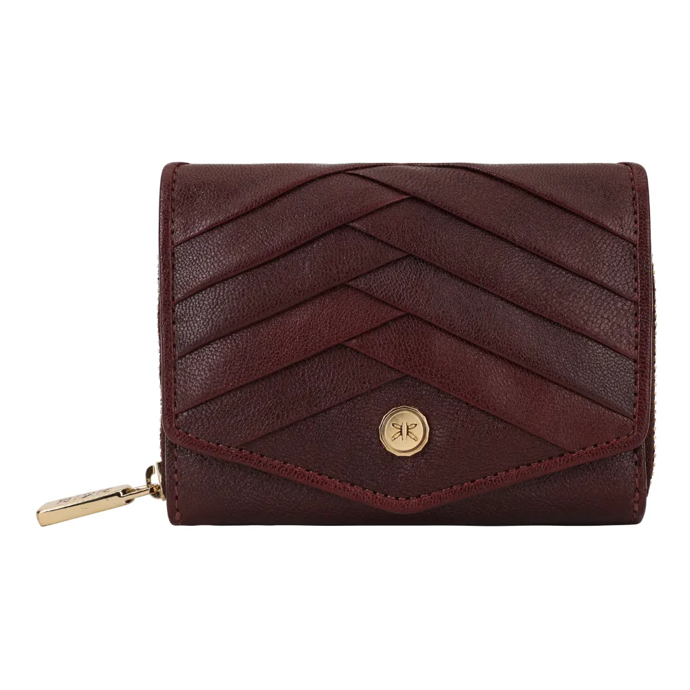 Wine Pleated Leather Bi Fold Purse - Image 2