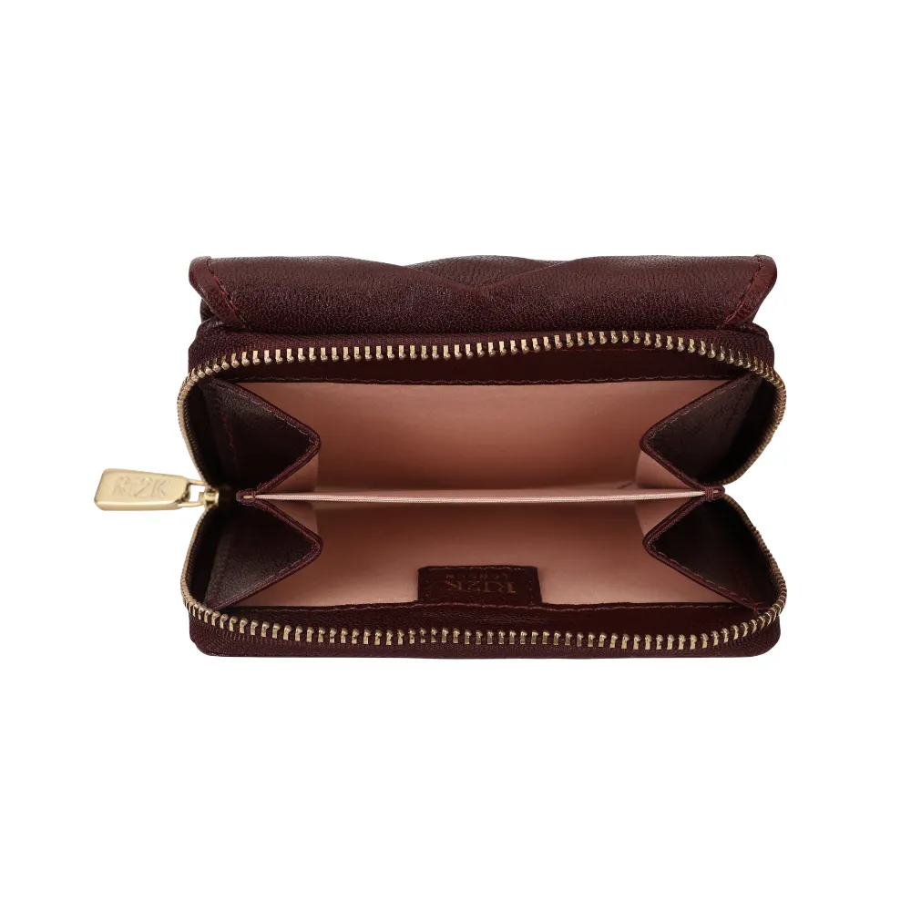 Wine Pleated Leather Bi Fold Purse - Image 4