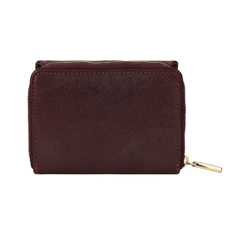 Wine Pleated Leather Bi Fold Purse - Image 5