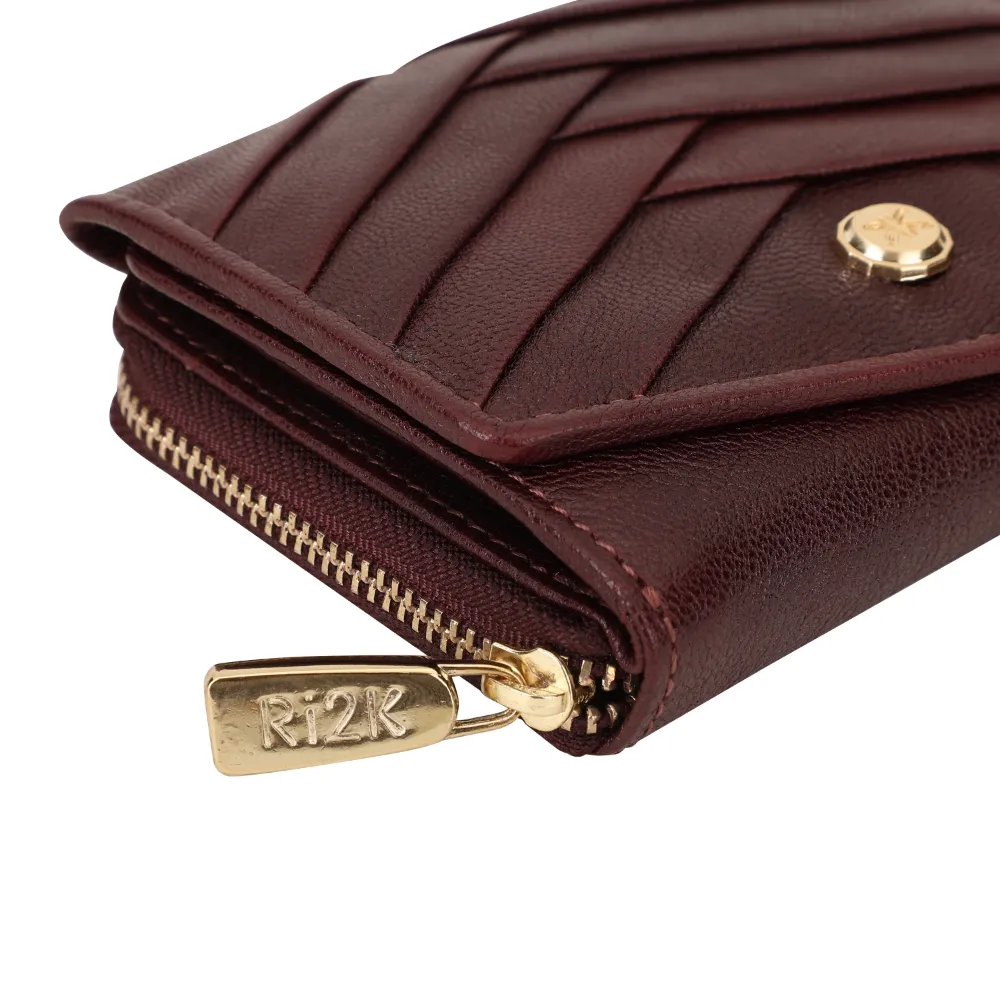 Wine Pleated Leather Bi Fold Purse - Image 6