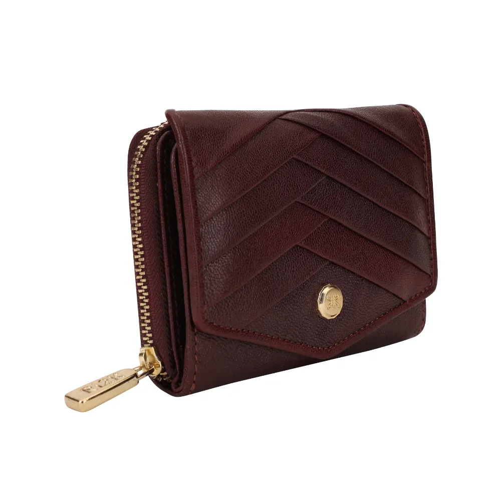 Wine Pleated Leather Bi Fold Purse - Image 7