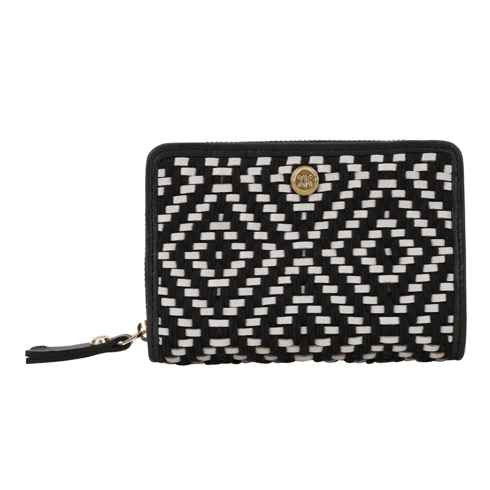 Black and White Genuine Leather Medium Zip Around Purse - Image 2
