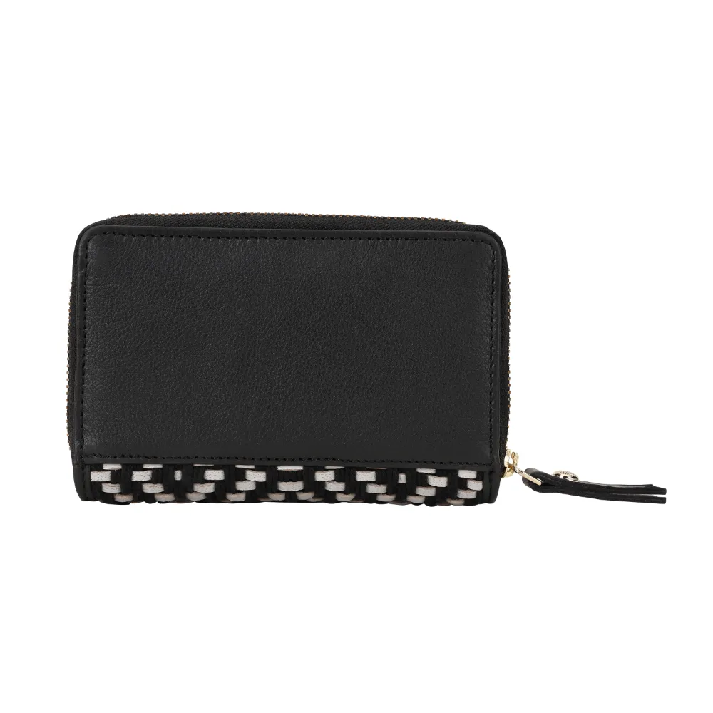 Black and White Genuine Leather Medium Zip Around Purse - Image 4