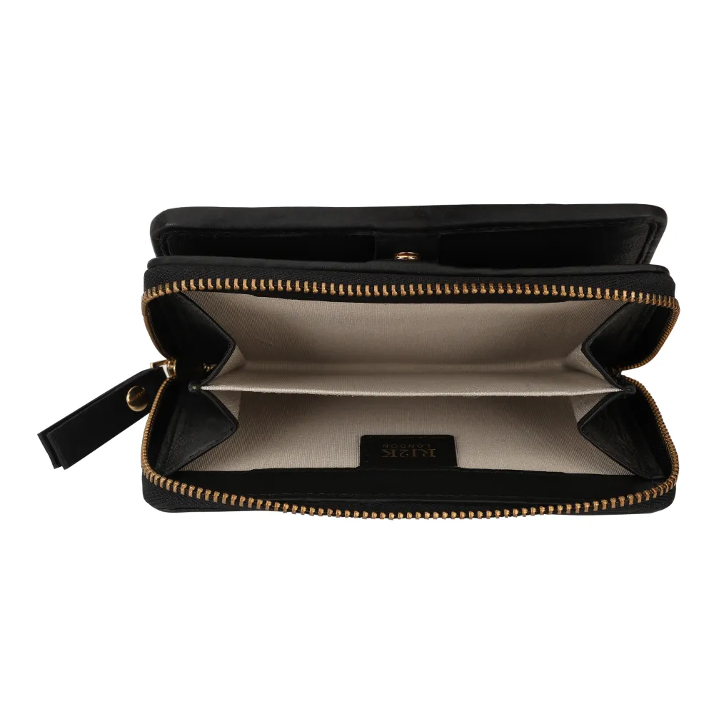 Black and White Genuine Leather Medium Zip Around Purse - Image 3