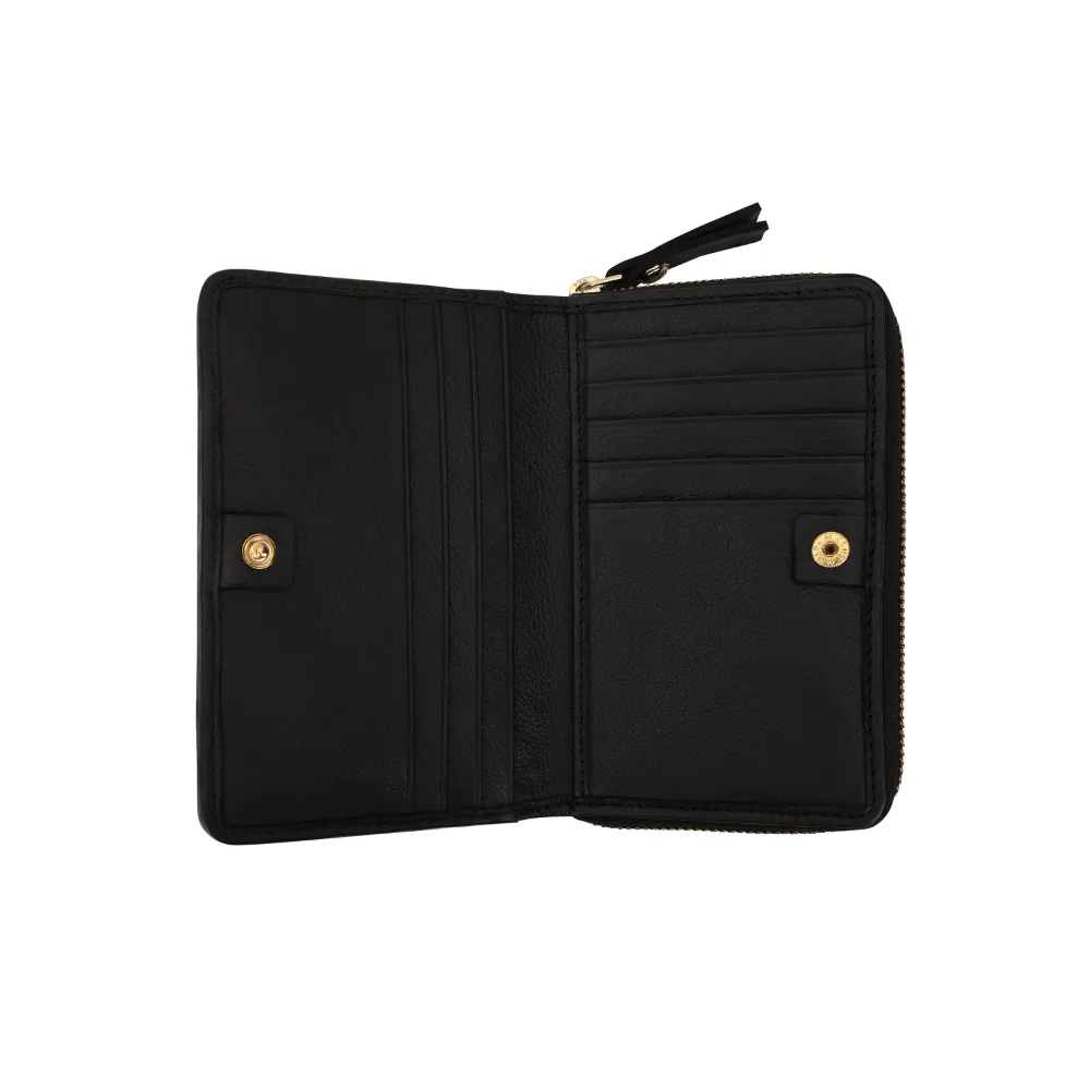 Black and White Genuine Leather Medium Zip Around Purse - Image 5