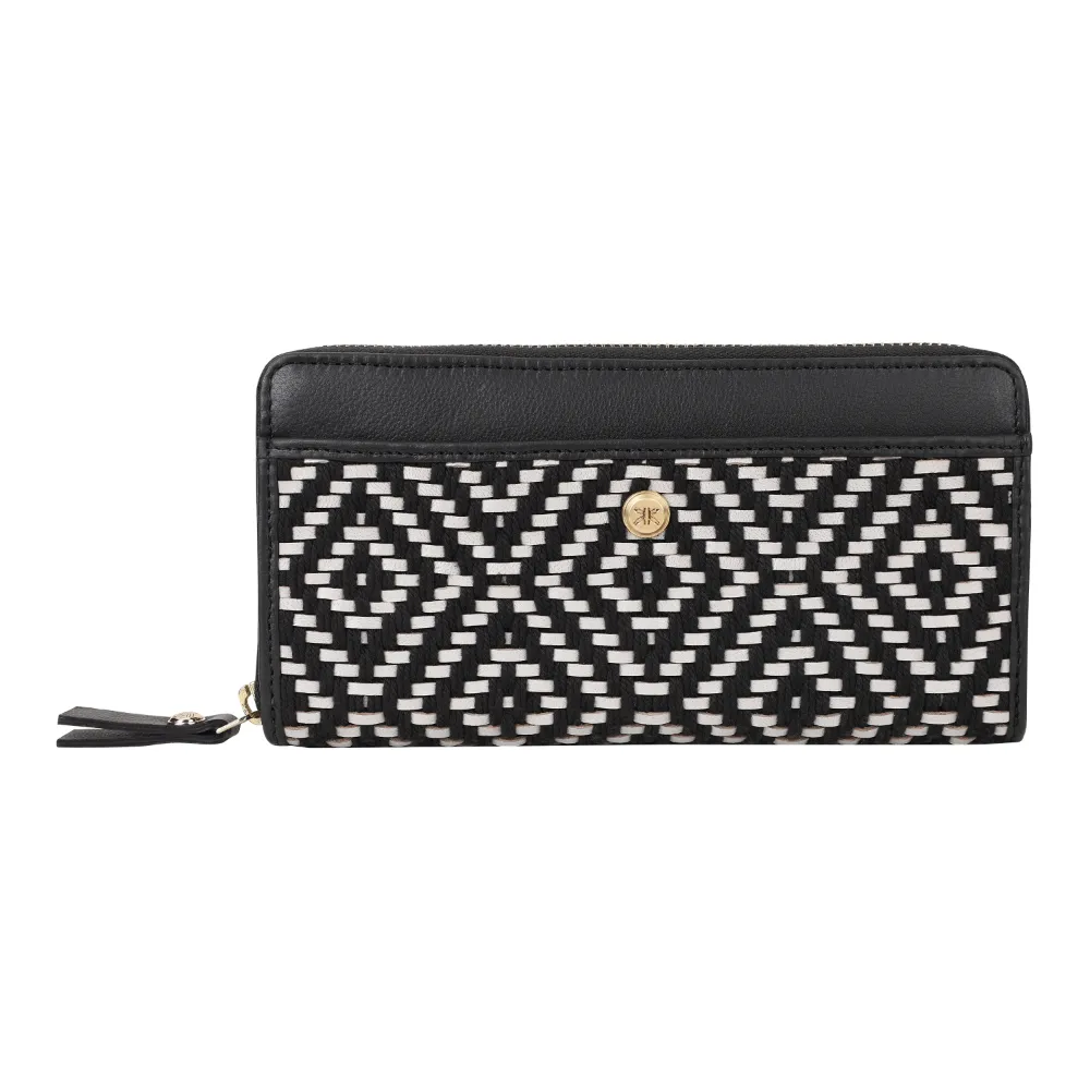Black and White Genuine Leather Weave Zip Around Purse - Image 2