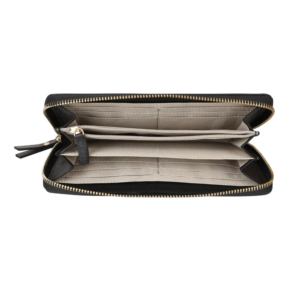 Black and White Genuine Leather Weave Zip Around Purse - Image 3