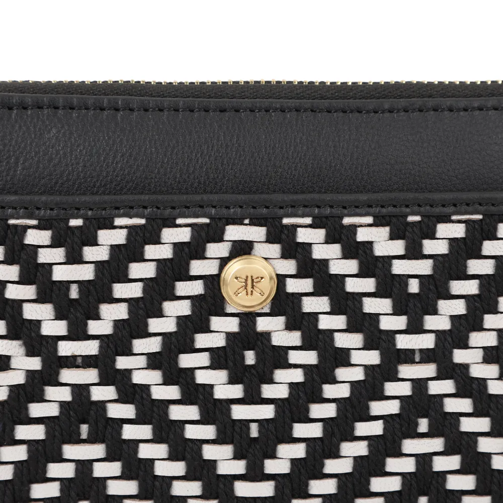 Black and White Genuine Leather Weave Zip Around Purse - Image 5