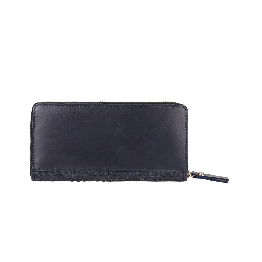 Navy Weave Leather Zip Around Purse - Image 4