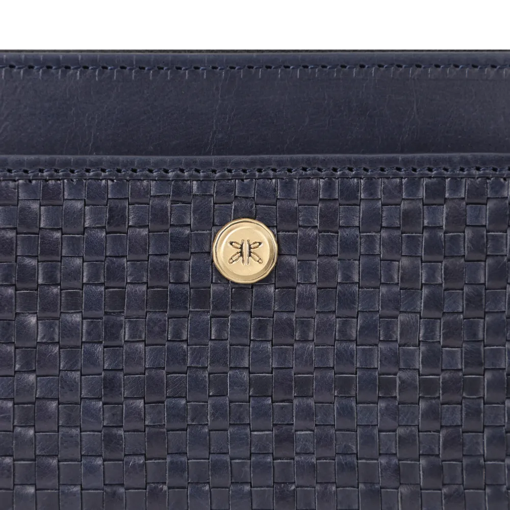 Navy Weave Leather Zip Around Purse - Image 5