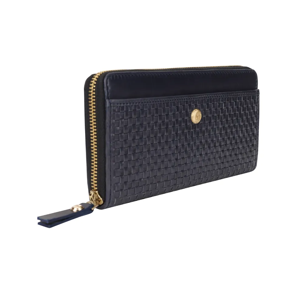 Navy Weave Leather Zip Around Purse - Image 2