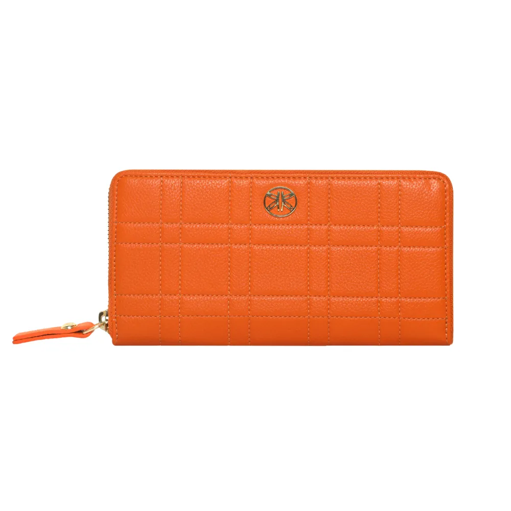 Orange Square Quilted Zip Around Purse - Image 2