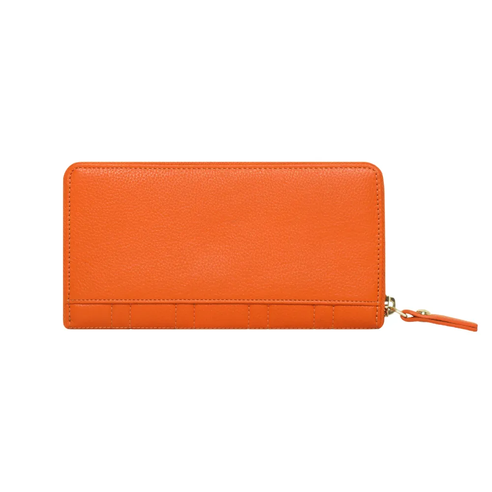 Orange Square Quilted Zip Around Purse - Image 4