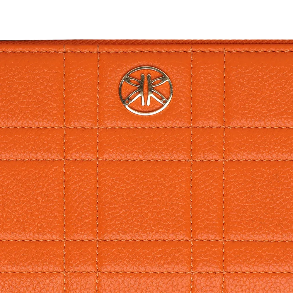 Orange Square Quilted Zip Around Purse - Image 5