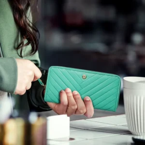 Turquoise Pleated Zip Around Purse
