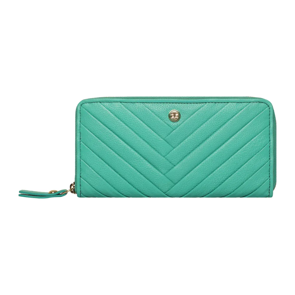 Turquoise Pleated Zip Around Purse - Image 2